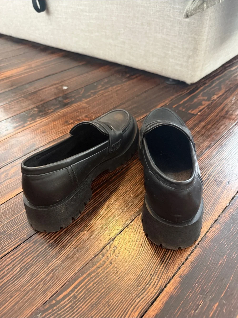 Womans Black Faux Leather Penny Loafers - Classic Slip-On Dress Shoes